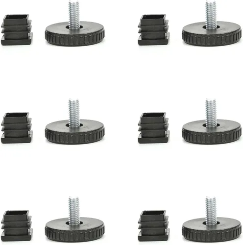 Vista 11 de MroMax 10 juegos de pies de nivelación ajustables de 0.787 x 0.787 in de plástico de metal cuadrado tubo kit de inserción M8 hilo deslizamiento