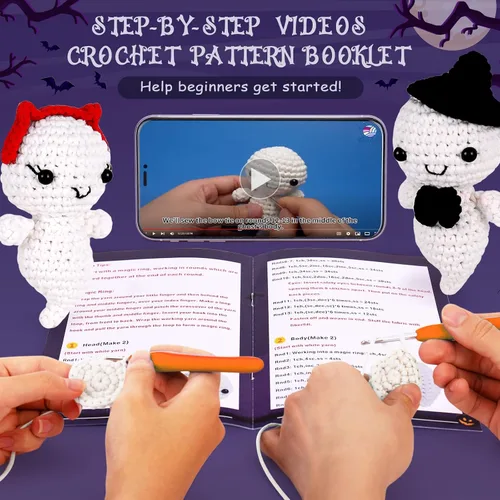 Vista 2 de Kit de inicio de ganchillo para principiantes, kit de inicio de ganchillo con videotutoriales paso a paso, kits de ganchillo para adultos y niños