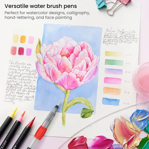 Vista 5 de Arteza Pinceles de Agua, Juego de 6, con Varios Tamaños de Punta de Cerdas de Nylon Suave, Pinceles de Pintura de Acuarela Autohumedecientes