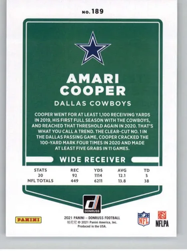 Vista 2 de Amari Cooper 2021 Donruss #189 NM+-MT+ NFL Football Cowboys