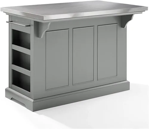 Vista 8 de Pemberly Row Isla de cocina de madera/acero inoxidable de transición en gris/cromo