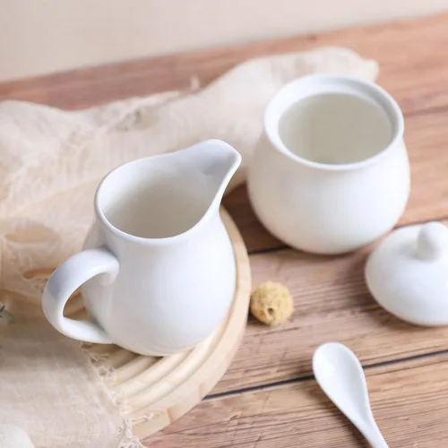 Vista 7 de Juego de crema y azúcar de cerámica colorida con cuchara de tapa, juego de servicio de café