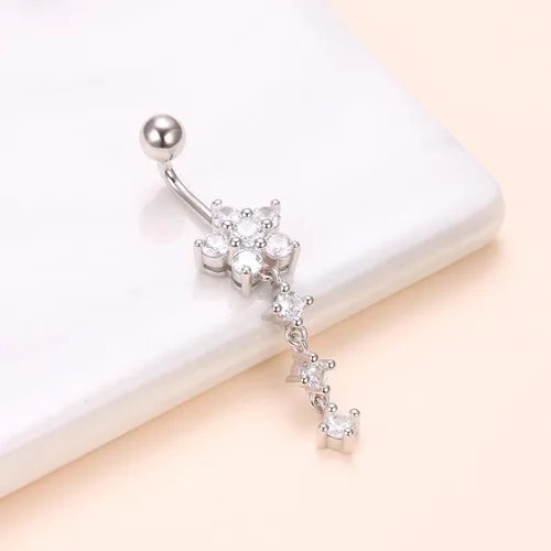 Vista 5 de Anillos colgantes de plata de ley para el ombligo para mujeres y niñas, anillos de ombligo con circonita cúbica para el cuerpo, Plata de ley