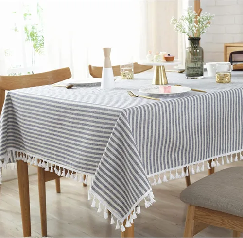 Vista 12 de Mantel cuadrado de lino y algodón con borlas a rayas, resistente a las arrugas, para cocina, comedor, decoración de mesa del hogar