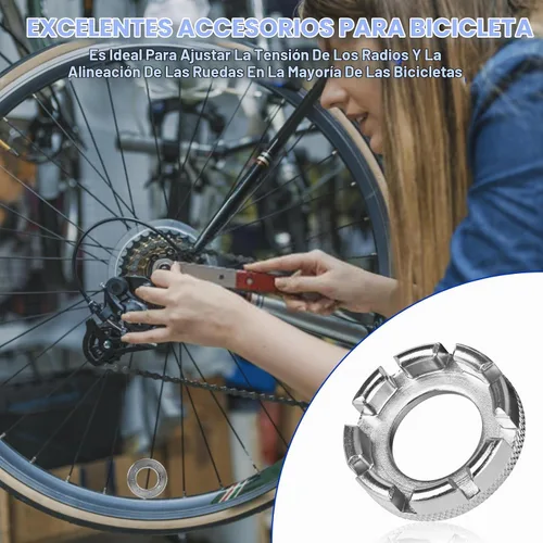 Vista 4 de Herramienta de llave de radios de bicicleta, herramienta de borde de radios 6 en 1 de acero endurecido para ajustar y reparar la tensión de la rueda