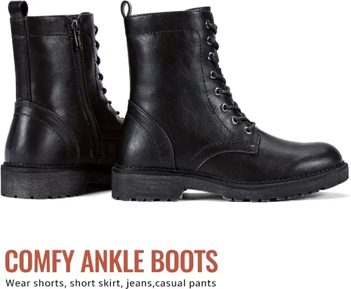 Vista 8 de Vepose Botas militares de combate para mujer, botas planas de tobillo en negro, con cremallera interior, estilo 925