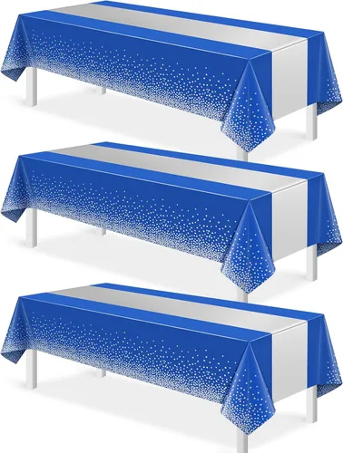 Vista 25 de MASHAN 1 mantel negro y azul para decoración de fiesta, mantel de plástico negro impreso azul, funda rectangular desechable para cumpleaños, boda