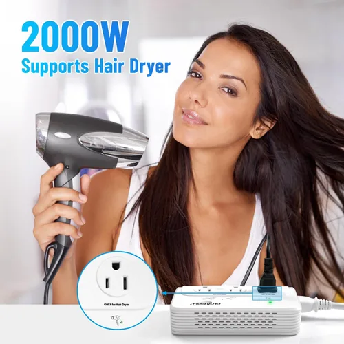 Vista 2 de Convertidor de voltaje de 2000 W para secador de pelo, convertidor de 220 V a 110 V para rizador, alisador con 3 salidas de CA y 4 puertos USB