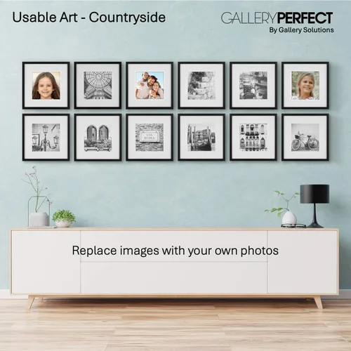 Vista 6 de Gallery Perfect Juego de portarretratos negro de 12 piezas con plantilla para colgar, marco de fotos de 12 x 12 pulgadas, mate a 8 x 8 pulgadas, kit
