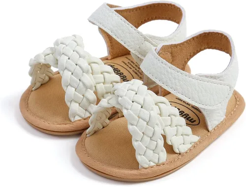 Vista 5 de COSANKIM Sandalias de bebé niña suela de goma verano al aire libre bebé primer caminante cuna vestido zapatos bebé sandalias, 06 blanco