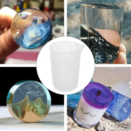 Vista 9 de Healifty 1 taza medidora de silicona de 25.4 fl oz de resina epoxi tazas de mezcla de bricolaje taza dispensadora para medir pintura resina epoxi