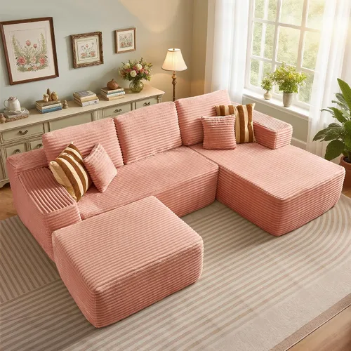 Vista 60 de Sofá modular Cloud de 96 pulgadas con tumbona, asiento profundo en forma de L, moderno sofá cama sin hueso, no requiere montaje, sofás sin hueso