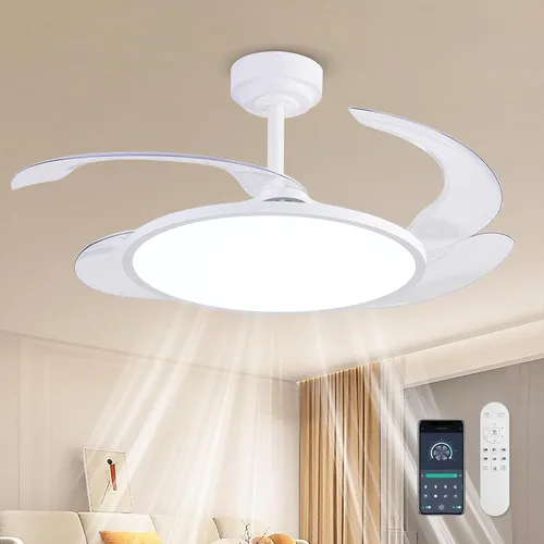 Vista 8 de AHAWILL Ventilador de techo retráctil con luces y control remoto, 42'' Fandelier ventilador de techo con espectro completo regulable, ajuste