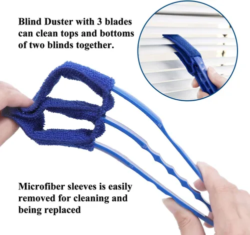 Vista 2 de Hiware Limpiador de Persianas de Ventana Cepillo Plumero con 5 Fundas de Microfibra - Herramientas Limpiadoras de Persianas para Contraventanas