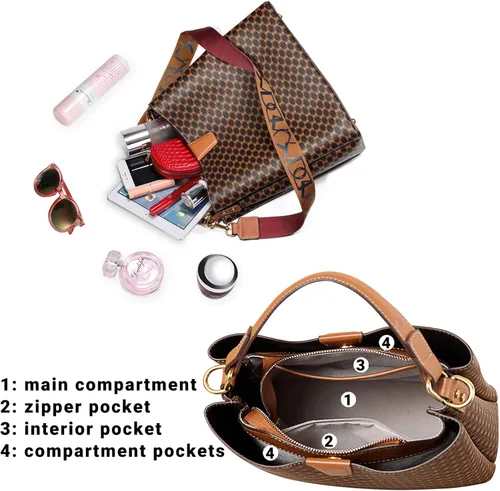 Vista 4 de IBFUN Bolso de mano para mujer de cuero estilo vintage con asa superior