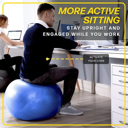 Vista 5 de 26 Inch Exercise Ball, Yoga Ball for Workout, Balance Stability, Fitness Ball for Office, Home, Gym, Balance Balls with Quick Pump