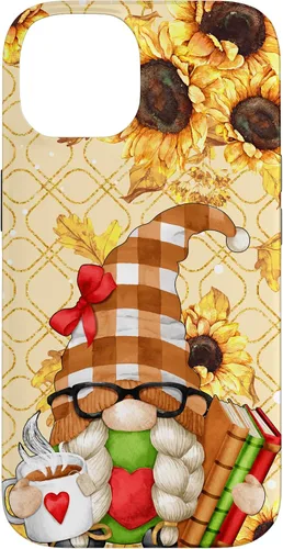 Vista 4 de Sunflower Gnome with Books for Tea Lover Librarian Reading Case for iPhone 16