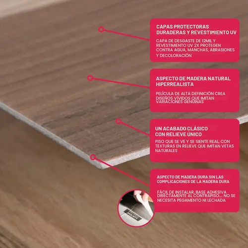 Vista 5 de LUCiDA SURFACES - Baldosas de vinilo de lujo, azulejos autoadhesivos para instalar uno mismo, 12 tablones con aspecto de madera, color granero Barn