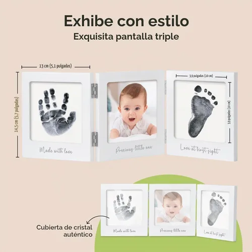 Vista 3 de Kit de huellas de manos y huellas para bebé sin tinta para recién nacido Blanco/Plateado