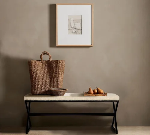 Vista 4 de Household Essentials Harper Banco de metal con cojín tapizado Boucle, crema y negro