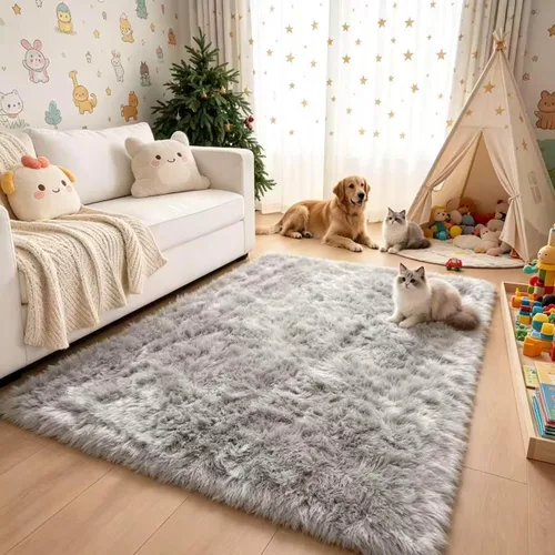 Vista 33 de Alfombra de piel sintética de 2 x 6 pies, color beige, lavable a máquina, súper suave, esponjosa, alfombra de piel de oveja mullida para dormitorio