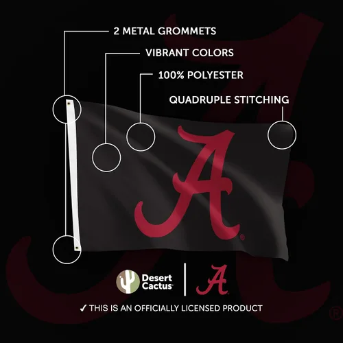 Vista 4 de Desert Cactus Bandera de la Universidad de Alabama Crimson Tide Bama UA Banners 100% poliéster para interiores y exteriores, banderas de 3 x 5 pies