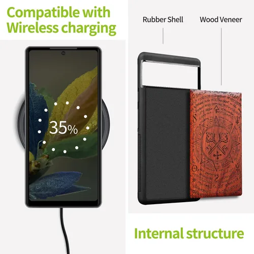 Vista 5 de Carveit Funda de madera para Pixel 6a 2022 [madera natural y TPU suave negro] a prueba de golpes, funda de madera única compatible con Google Pixel