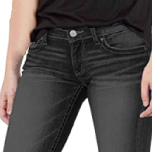Vista 2 de Jeans elásticos con corte de bota para mujer, con botones y curvas, ajuste regular, corte de bota, corte clásico, corte recto