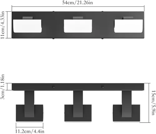 Vista 5 de Ralbay Luces negras para tocador de baño, 3 luces, color negro mate, modernas, acrílicas, para pared de baño, sobre espejo (luz blanca, 6000 K)
