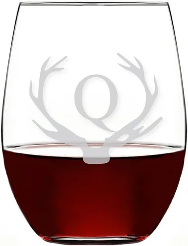 Vista 20 de Antler Initial - Copa de vino sin tallo (15 onzas, letra B, 4 unidades)