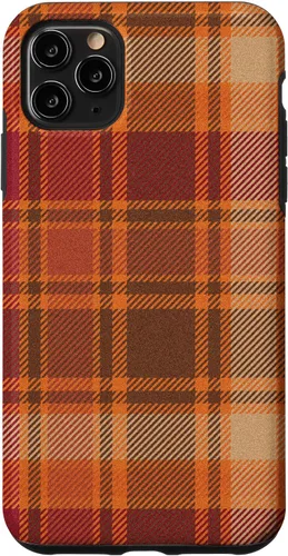 Vista 13 de iPhone 16 Vintage Halloween Naranja Rojo Plaid Otoño Calabazas Caso