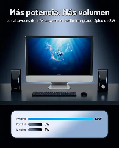 Vista 3 de Nylavee - Altavoces para computadora de escritorio, Bluetooth AUX PC Altavoces RGB