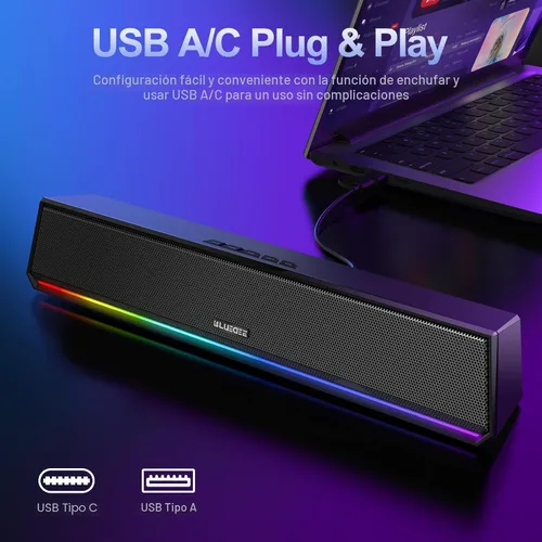 Vista 3 de Bluedee Altavoces de computadora para PC de escritorio, altavoces Bluetooth 5.3 para PC con luz RGB dinámica, barra de sonido de computadora