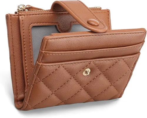 Vista 11 de GAEKEAO Billetera pequeña para mujer, de piel plegable, con bloqueo RFID, tarjetero para tarjetas de crédito, bolsillo con cremallera, monedero