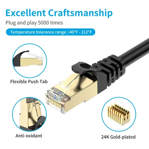Vista 5 de BIFALE Cable Ethernet Cat7 de 50 pies, cable Cat7 para exteriores, triple blindaje, SSTP 10Gbps 600MHz, Ethernet Patch Cable para módem Router LAN