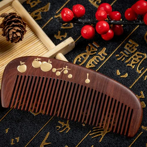 Vista 3 de TAN MUJIANG Peine de madera para el cabello Laca de manzana hecha a mano antiestática 2-11