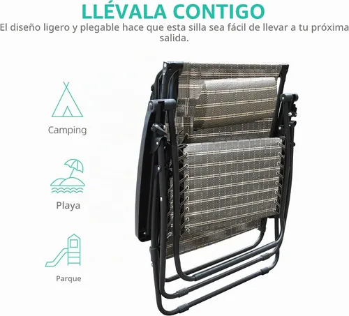 Vista 9 de Jeco Silla de gravedad cero de gran tamaño con sombrilla y bandeja para bebidas, color negro y marrón