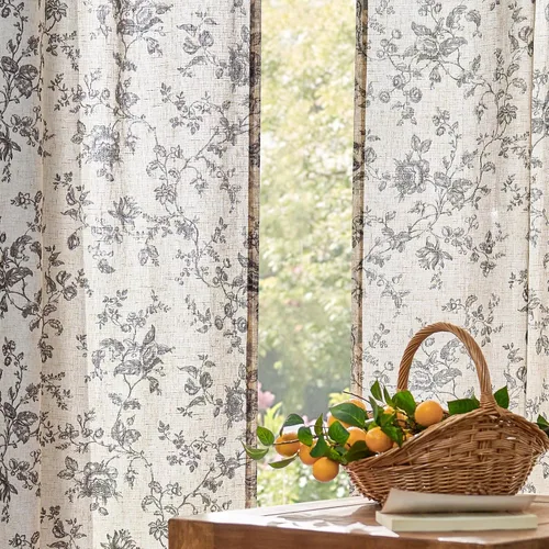 Vista 5 de jinchan Amlie - Cortinas florales de lino de 63 pulgadas de largo para sala de estar, dormitorio, casa de campo, cortinas de decoración de campo