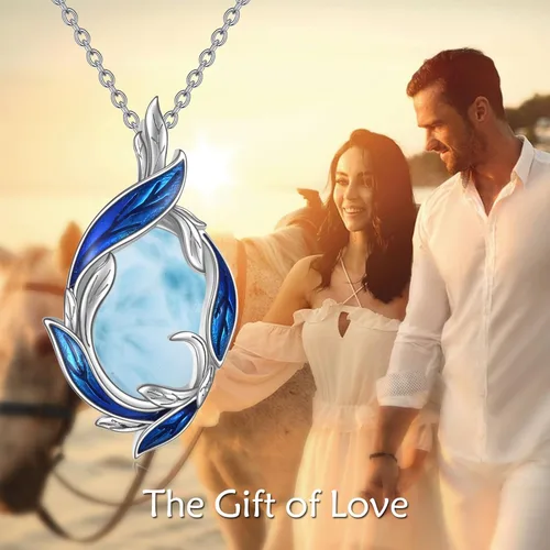 Vista 13 de LUHE Collar de plumas de piedra lunar, collar con colgante de plumas de plata de ley, joyería de regalo de Navidad para mujer