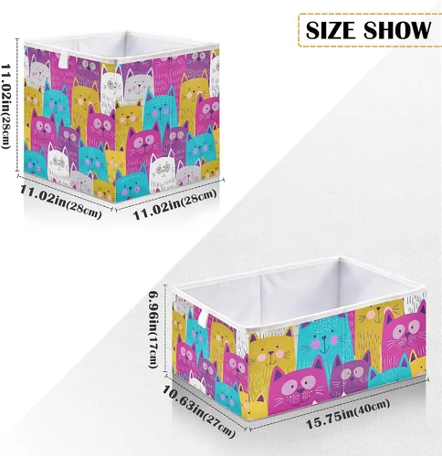 Vista 3 de Kigai Lindos cubos de almacenamiento para gatos, 11 x 11 x 11 pulgadas, cesta de almacenamiento plegable grande de tela, organizador para juguetes