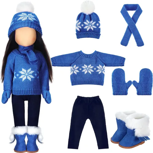 Vista 14 de Bencailor 6 piezas de ropa y accesorios de Navidad para muñeca de 18 pulgadas, conjunto de ropa de invierno con suéteres, pantalones, sombreros Negro