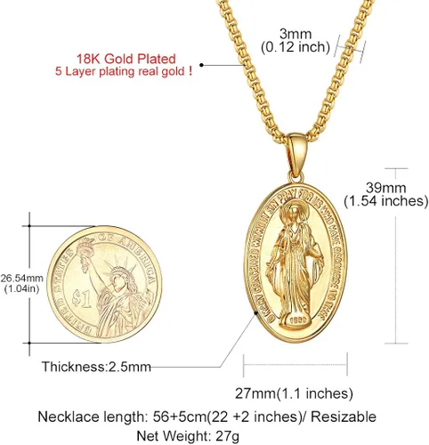 Vista 7 de GOLDCHIC JEWELRY Virgin Mary Miraculous Medal Necklace, Our Lady of Graces Guadalupe Pendant with Filigree Border