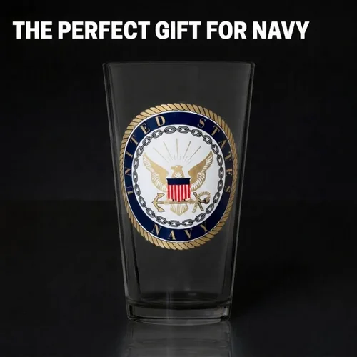 Vista 2 de Artisan Owl Vaso de pinta con emblema de la Marina de los Estados Unidos, con licencia oficial, 16 onzas