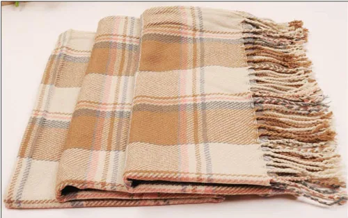 Vista 2 de Wander Agio Chal Largo de Moda para Mujer con Cuadrícula Grande, Bufanda Grande Cálida de Rejilla para Invierno Beige