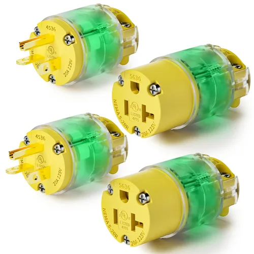 Vista 11 de 1 paquete de extremos de repuesto para cable de extensión de 20 amperios iluminados 120-125 voltios, NEMA 5-20R, 2 polos 3 cables, hoja recta