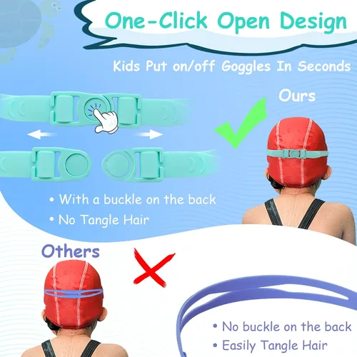 Vista 5 de Vvinca Gafas de natación para niños de 3 a 12 años, diseño mejorado 2024 con tapón para la oreja y la nariz, visión amplia, antivaho sin fugas