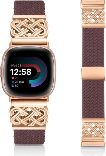 Vista 11 de Correa trenzada compatible con Fitbit Versa 4 bandas para mujer/Versa 3/Sense 1/Sense 2, cierre magnético, tela de nailon con correas de hebilla