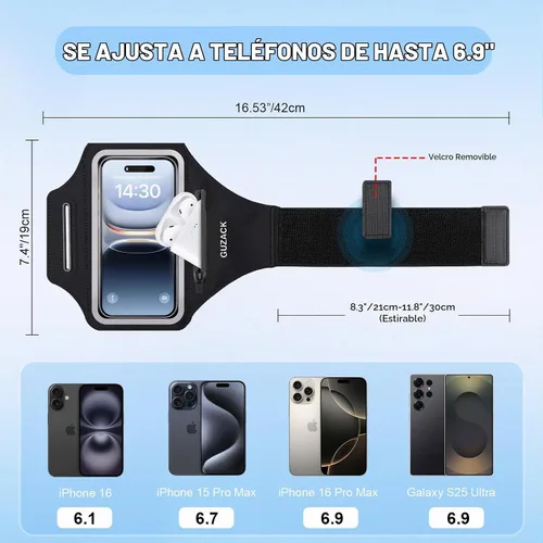 Vista 4 de PEDVSTY Brazalete para correr con funda para auriculares y ranura para Negro
