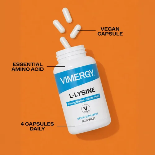 Vista 3 de Vimergy L-Lisina – Promueve la piel, el cabello y las uñas saludables* – Apoya el metabolismo saludable* – Vegano, sin OGM y sin gluten – 90 cápsulas