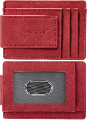 Vista 13 de Cartera minimalista Toughergun para hombres con clip de dinero magnético, cartera de cuero, tarjetero de crédito con bloqueo RFID Negro